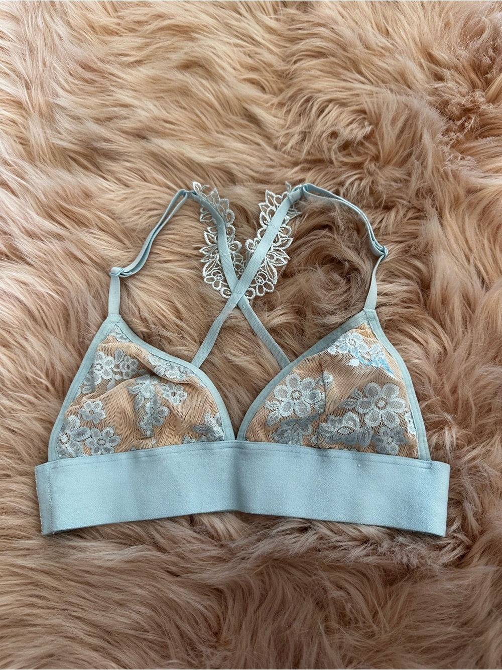 PINK Victoria's Secret Lace Triangle Bralette blue sz small